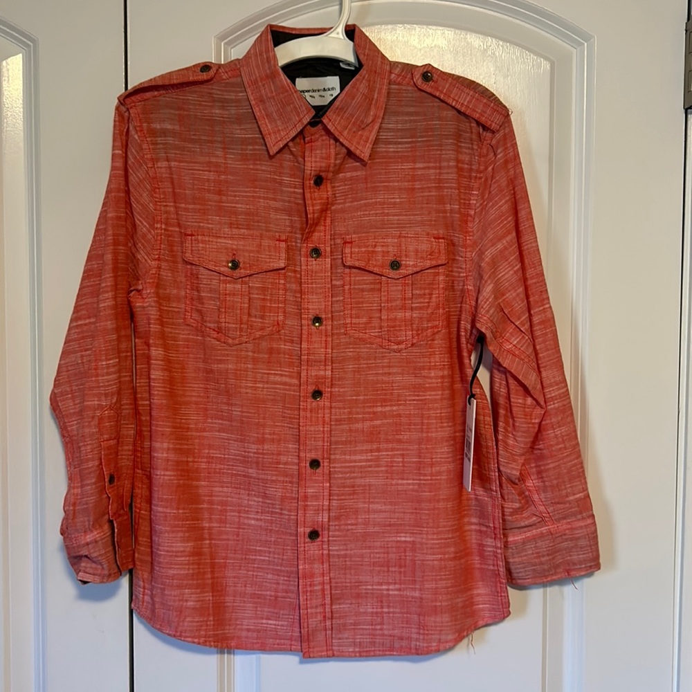 PD&C boys orange button up shirt 8 NWT